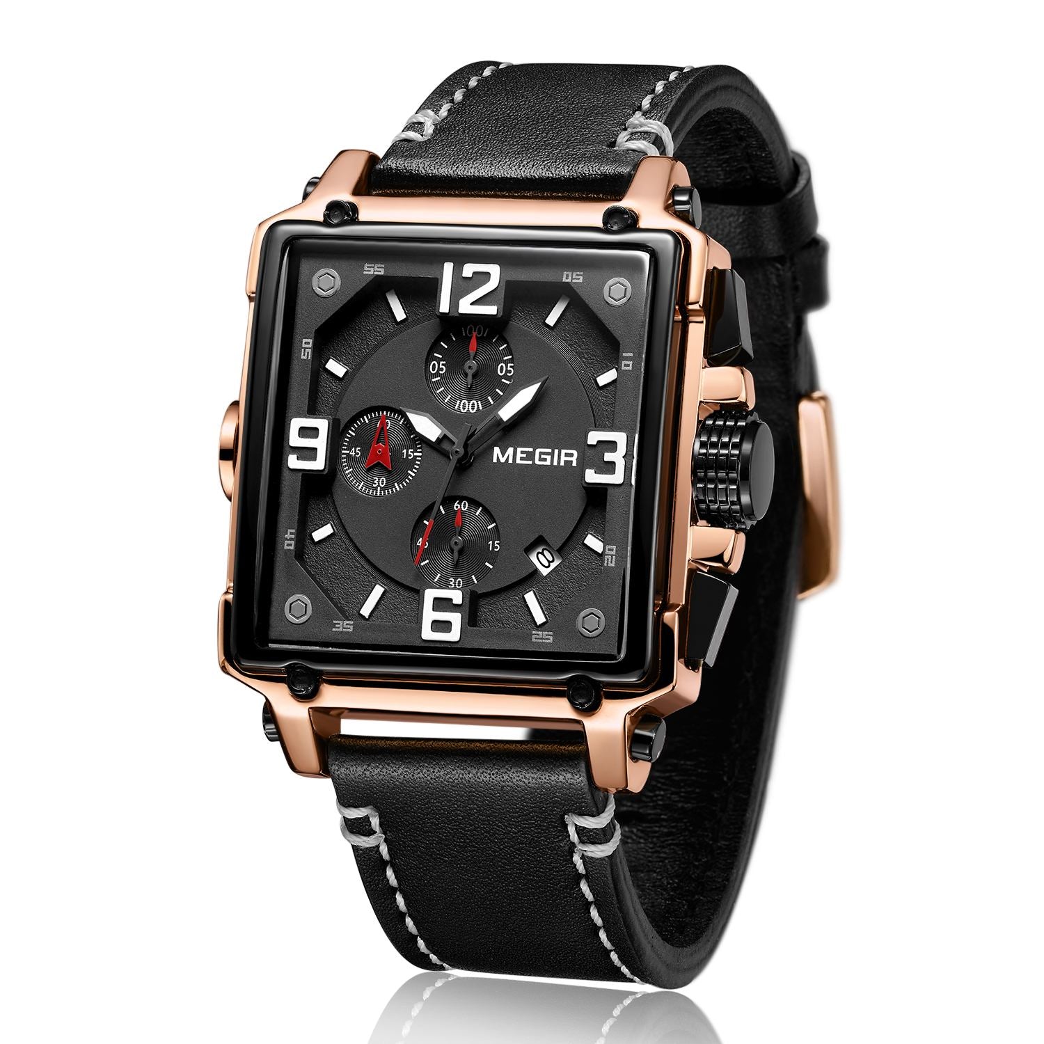 MEGIR Men Watch Top Brand Luxury Chronograph Quartz Watches Clock Men Leather Sport Army Military Wrist Watch Relogio Masculino-6